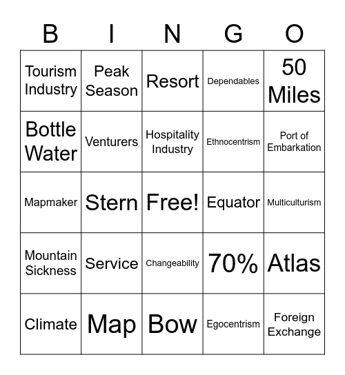 Standard One Review Bingo Card