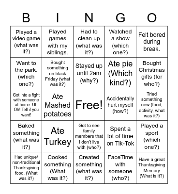 Break Bingo Card