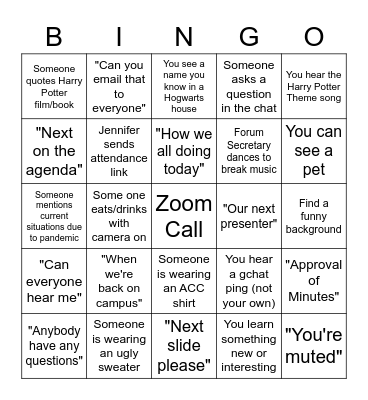 Student Affairs Forum Bingo Card