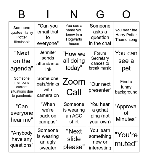 Student Affairs Forum Bingo Card