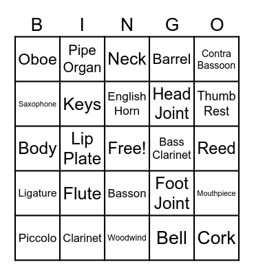Woodwind Bingo Card