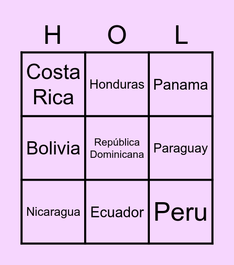 Capitals & Countries Bingo Card
