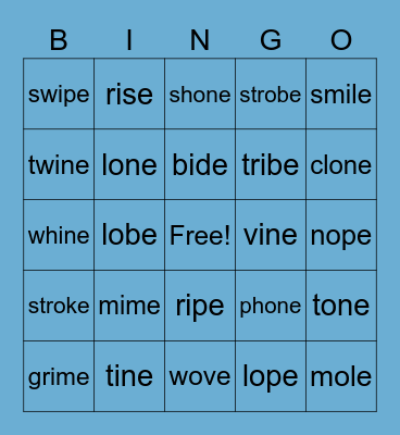 o-e & i-e Bingo Card