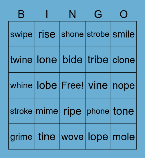 o-e & i-e Bingo Card