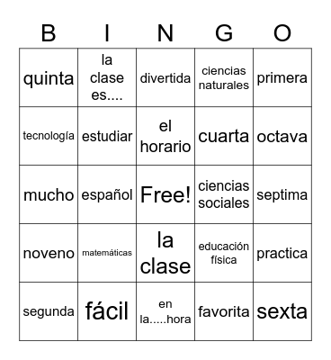 Realidades 2A Vocabulary Bingo Card