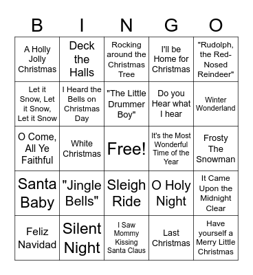 Christmas Songs Bingo Card