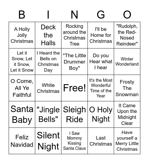 Christmas Songs Bingo Card