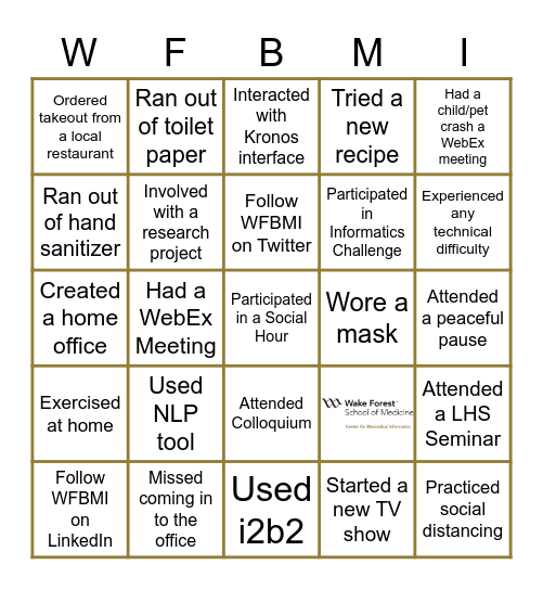 WFBMI Anniversary Event 2020 Bingo Card
