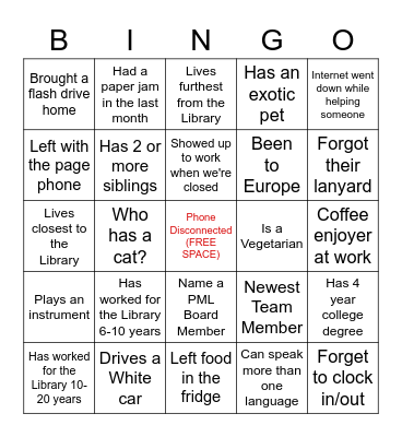 Library Bingo Card