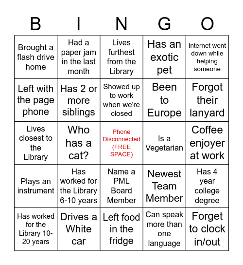 Library Bingo Card