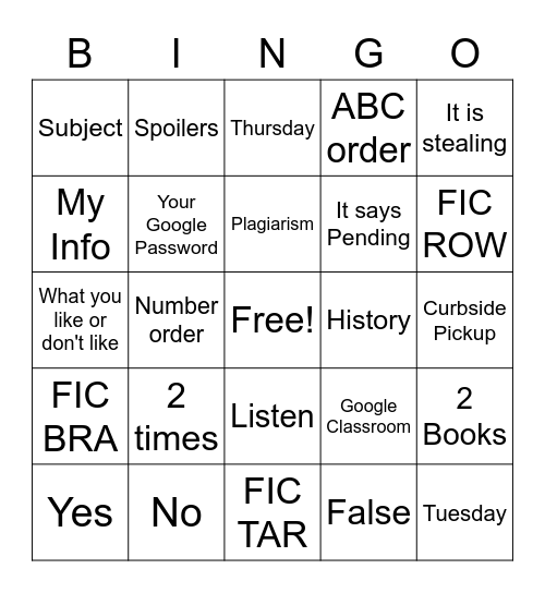 Media Center Bingo Card