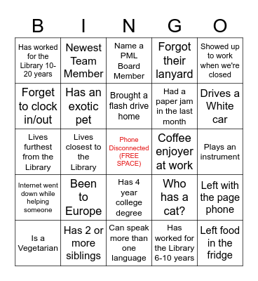 Library Bingo Card