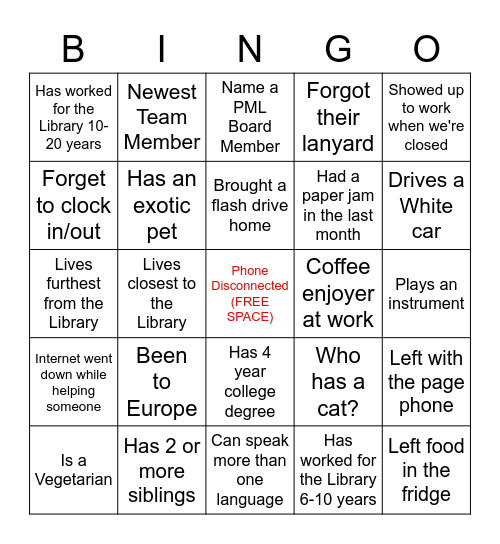 Library Bingo Card