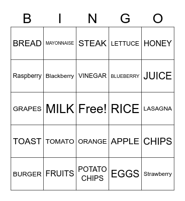 FOOD Bingo Card