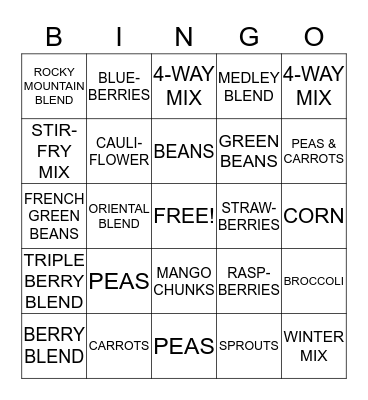 BC Frozen Foods Ltd.  Bingo Card