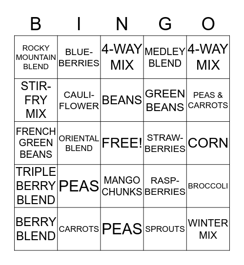 BC Frozen Foods Ltd.  Bingo Card