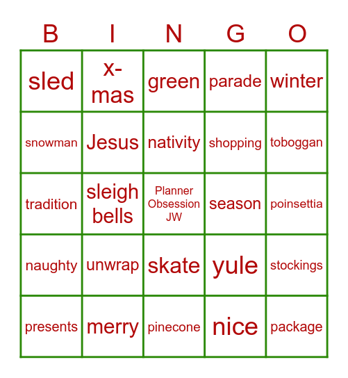 December Bingo Card