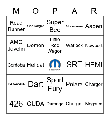 Sioux Empire Mopar Bingo Card