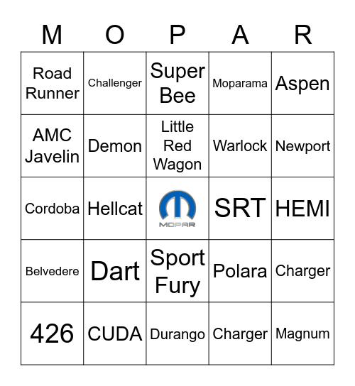 Sioux Empire Mopar Bingo Card