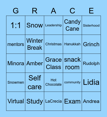 Grace Class Run Through Bingo Card