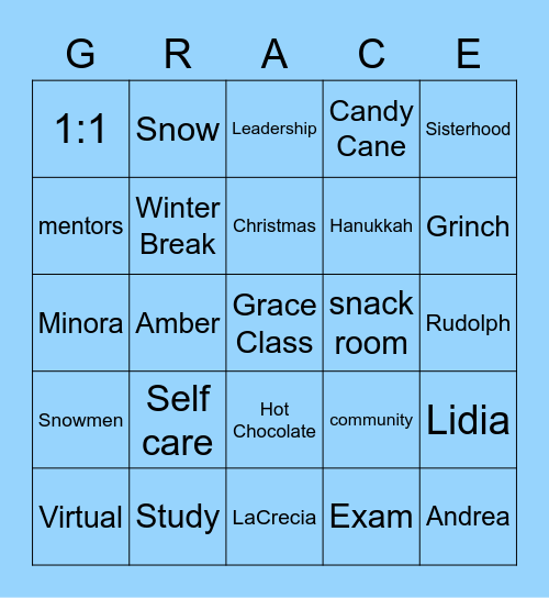 Grace Class Run Through Bingo Card