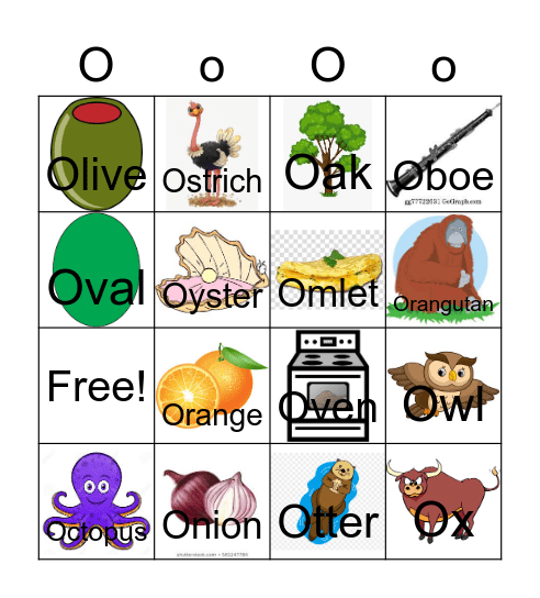 Letter O Bingo Card