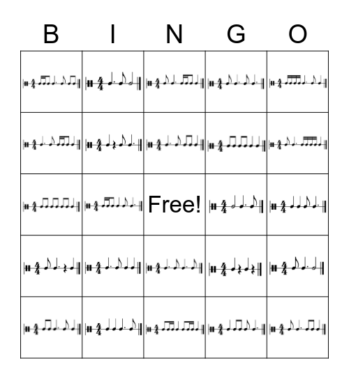 Rhythm Bingo Level 4 Bingo Card