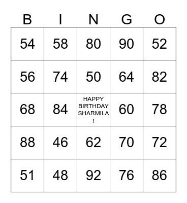 Sharmila's 40th Surprise Birthday Party ! Bingo Card
