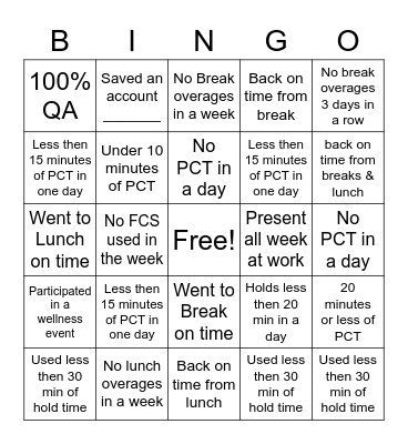 Team BINGO Card
