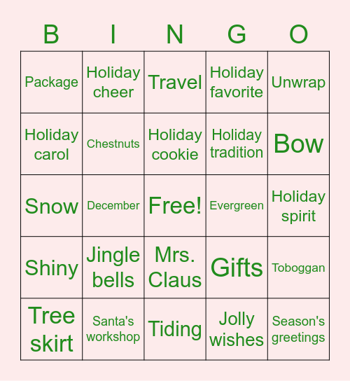 Holiday Bingo Card