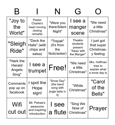 The Hope of Christmas Bingo Card