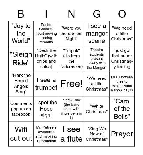 The Hope of Christmas Bingo Card