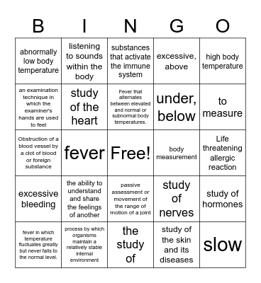 Vitals Bingo Card