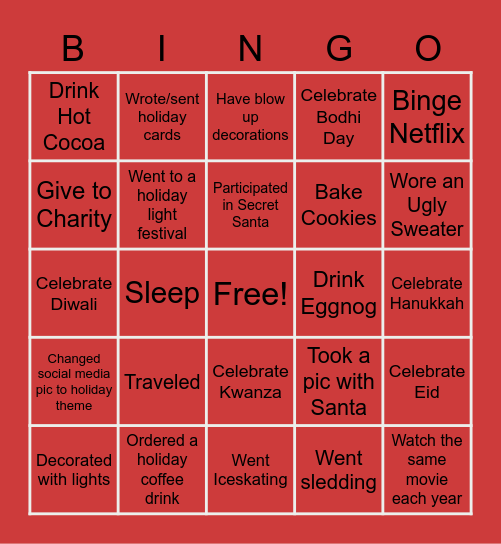 Holiday Bingo Card