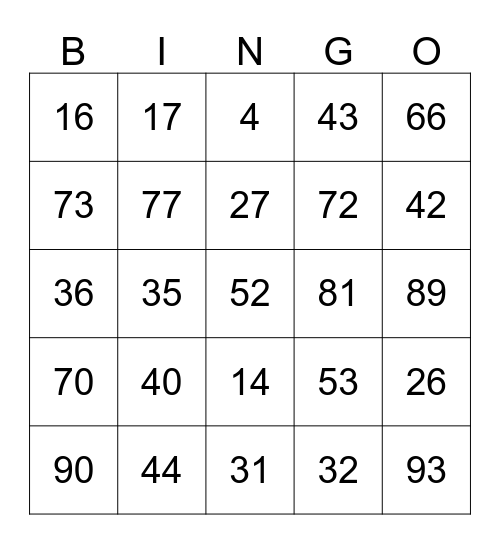 Truscott street OOSH Bingo Card