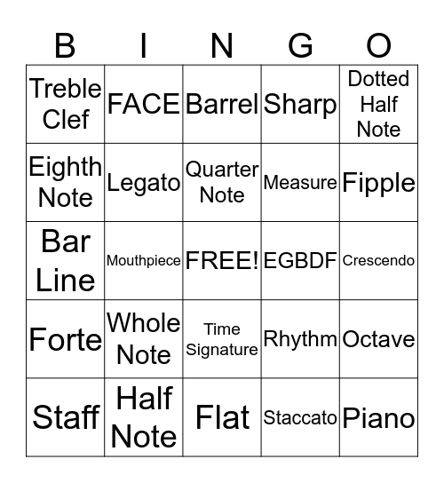 Tin Whistle Bingo Card