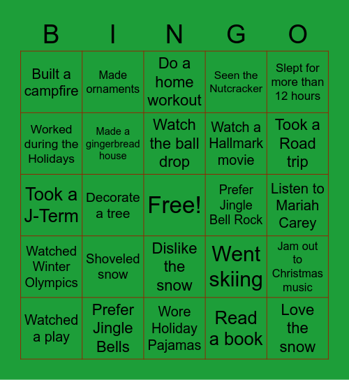 Holiday Bingo Card