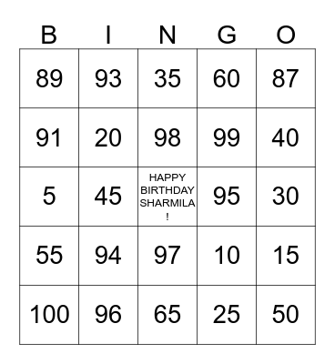 Sharmila's 40th Surprise Birthday Party ! Bingo Card
