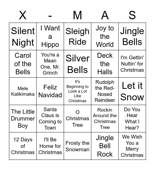 Christmas Song BINGOS Bingo Card