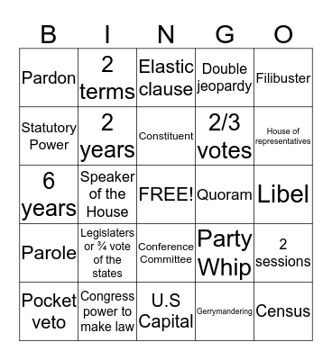 American Gov't Bingo  Bingo Card