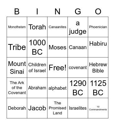 The First Israelites Section 1 Bingo Card