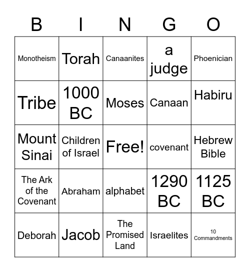 The First Israelites Section 1 Bingo Card