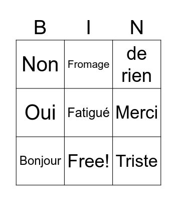 French 101 Bingo Card