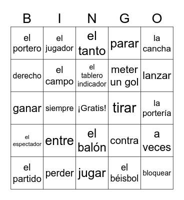 c7 Deportes de Equipo, palabras 1 Bingo Card