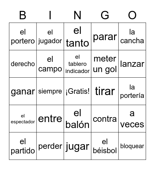 c7 Deportes de Equipo, palabras 1 Bingo Card