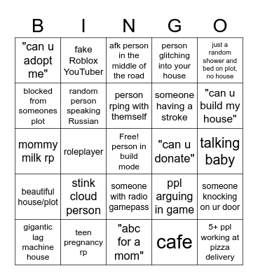 Bloxburg bingo Card