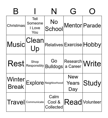 Winter Break BINGO Card