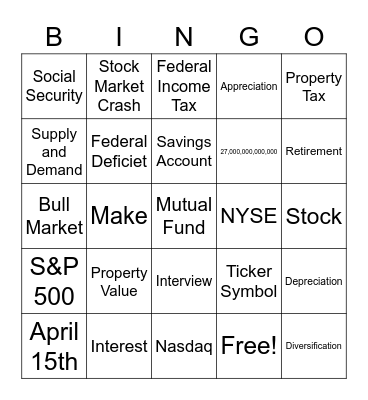 Money Matters Bingo Card