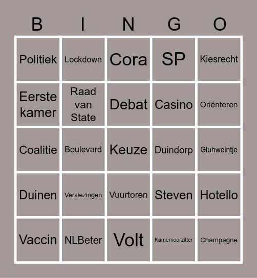 Maatschappij x Verkiezingen Bingo Card