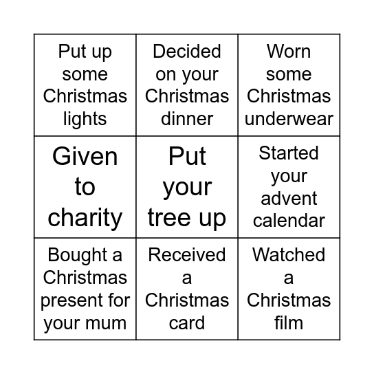 Jodie's Seasonal Bingo Card
